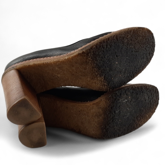 CHLOE Crepe Sole Welted Black Pumps Perforated Rubber Platform Chunky Heel 10 - Picture 10 of 12